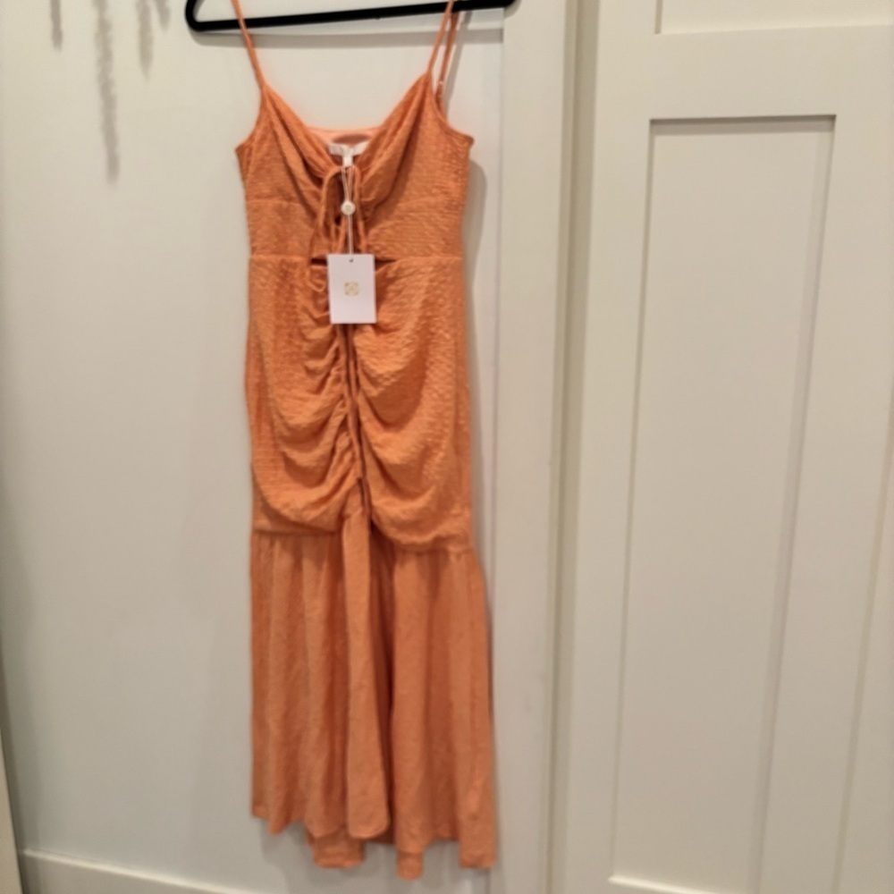 Wayf Iris Ruffle Hem Dress Women's Size Small NWT Tangerine Revolve